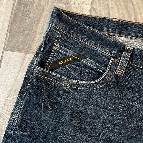 Ariat Mens Rebar M5 Jeans Size 42/30 Dark Wash Straight Leg Stretch Work Western - Picture 5 of 7